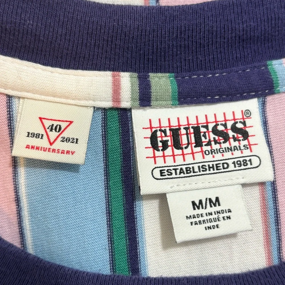 Guess Striped Retro Tee Pastel 40th Anniversary Size Medium - Picture 7 of 8